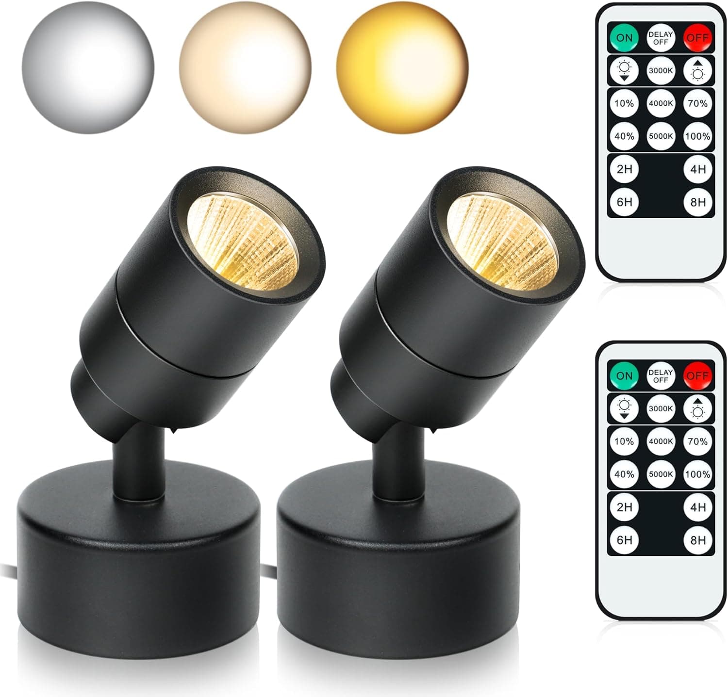 2 Pack LED Spotlights Indoor, 5W Plants Uplighting with Remote Control Dimmable & Timer, Uplights Indoor Floor Spot Lights for Picture, Artwork, Accent Stick on Wall Light with 5.9 FT Plug Cord